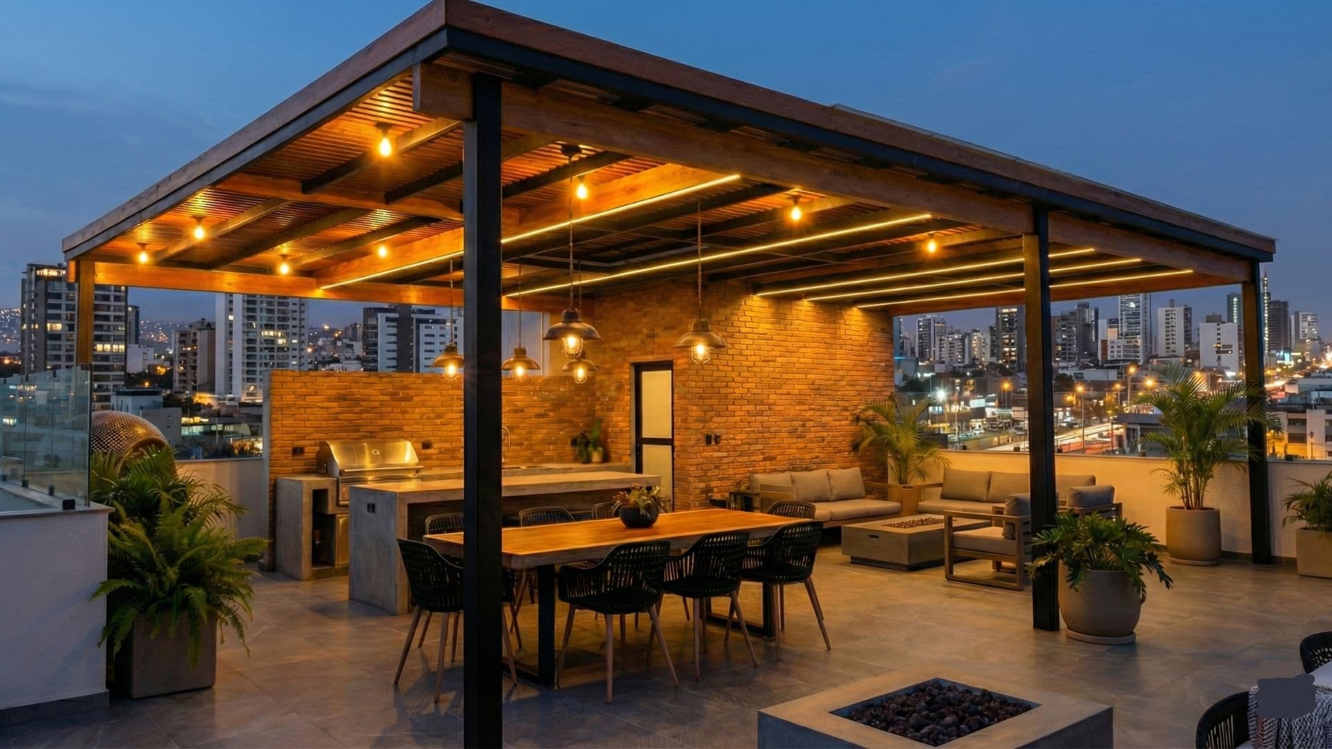 Diseño de terrazas de lujo en azoteas (rooftops) con pérgolas y paisajismo