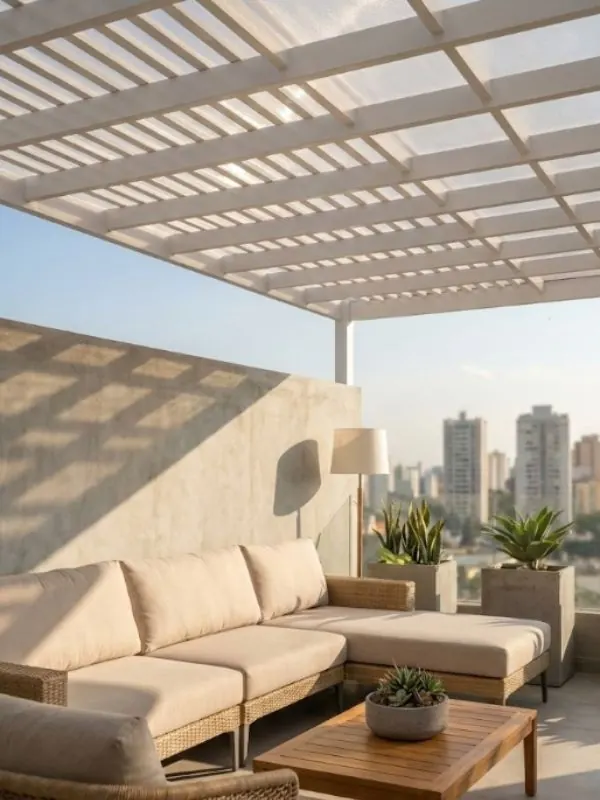 Composicion exterior con techo y mobiliario